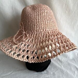 Pink floppy straw hat with tie